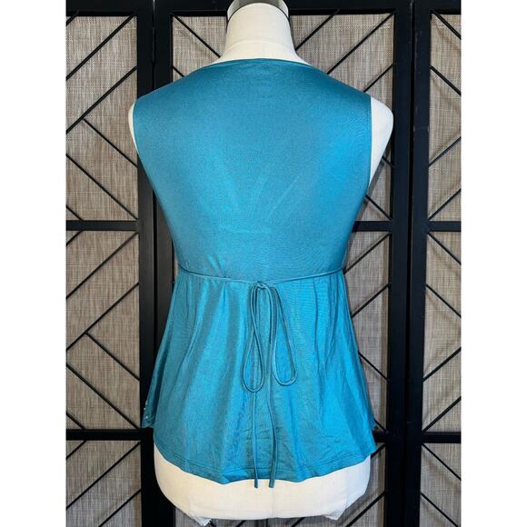 Judy Jr USA Baby Phat Women’s Bedazzled Shimmery Teal Dressy Y2K Tank Top Small - Picture 3 of 5